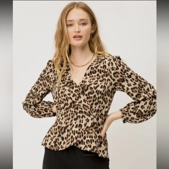 🆕Blouse Leopard Print Wrap Peplum Top S, M & L Available - Picture 1 of 8